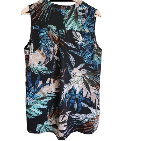 Kenar Sleeveless Shirt Women's XL V-neck Button Up Multicolour Tropical Leaves - Picture 2 of 13